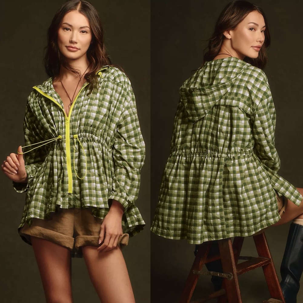 Anthropologie Daily Practice Day Hike Hooded Jacket Plaid Green
